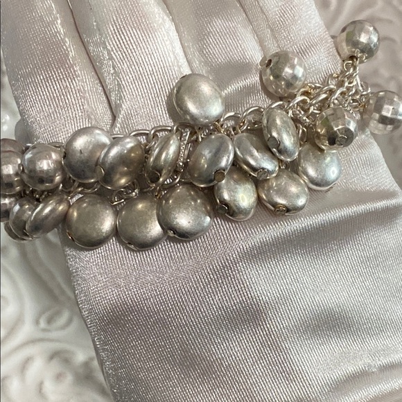Silver Champagne Shimmery Disco Bead Charm Layered Bracelet Whimsical Vintage - Picture 11 of 16